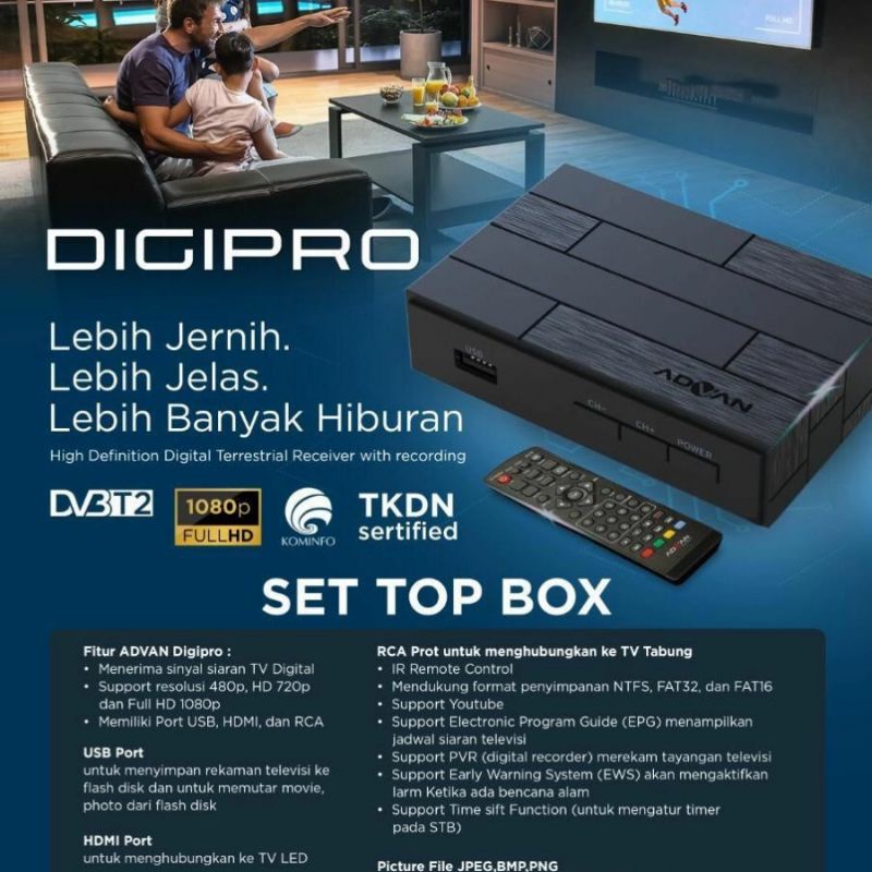 STB TV DIGITAL Advan Digipro Set Top Box STB TV Digital DVBT2 Full HD 1080P bergaransi berkualitas t