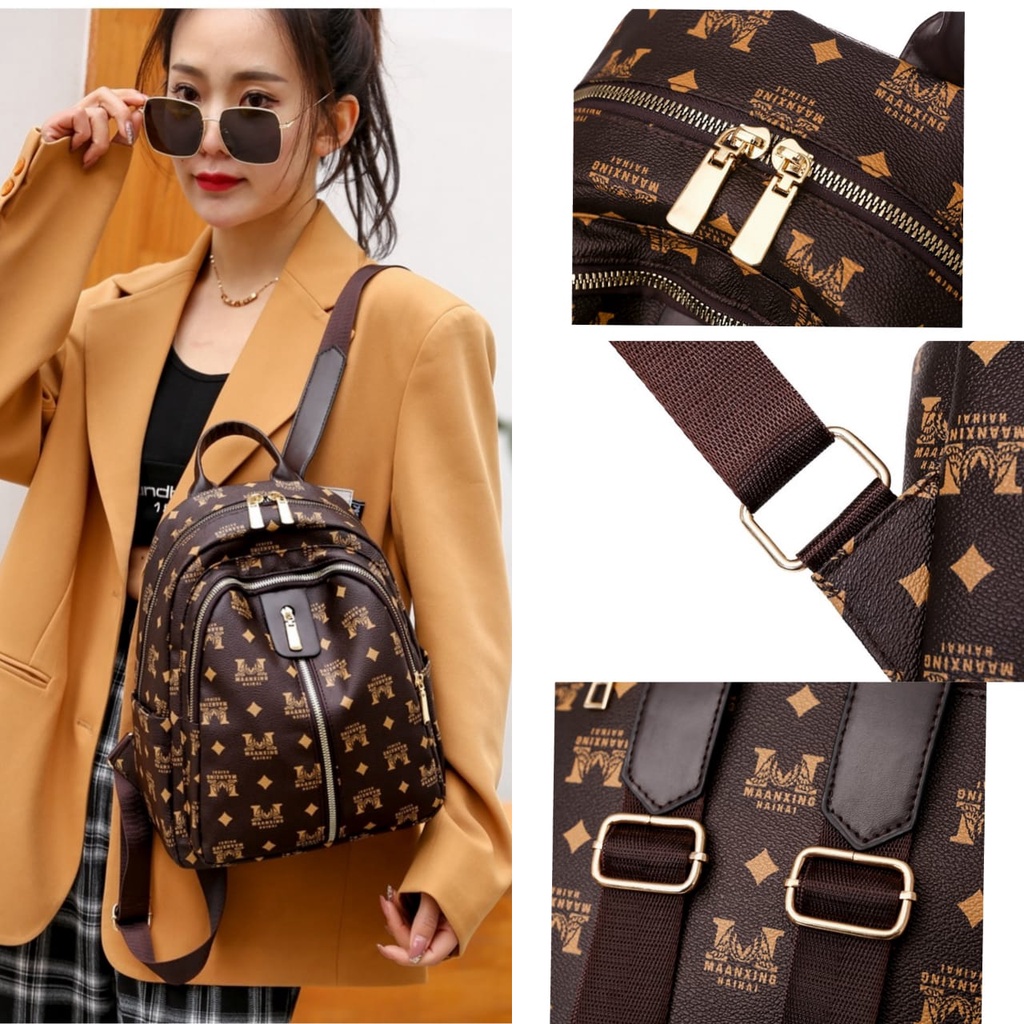 TAS RANSEL WANITA PREMIUM KULIT COKLAT VEILLO TA425B7 BACKPACK SEKOLAH ABG PUNGGUNG KULIAH GENDONG KERJA FASHION KOREA IMPORT MURAH ANTI AIR