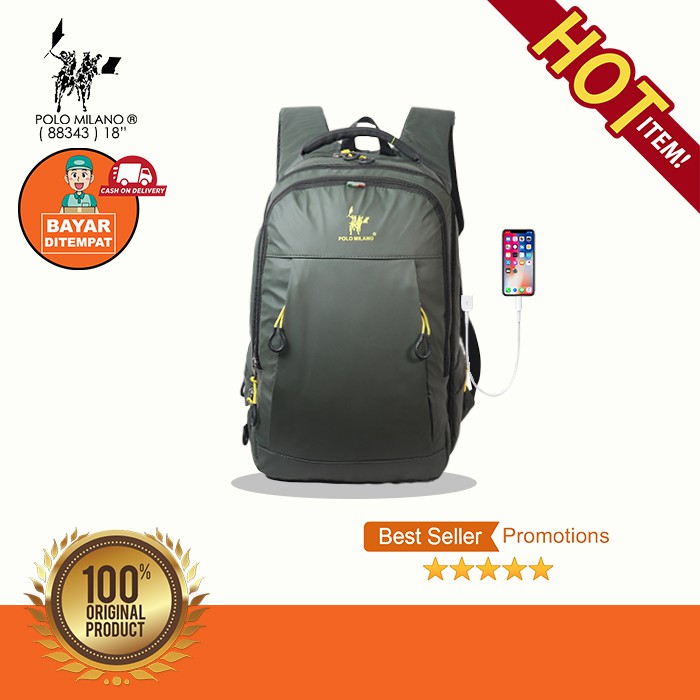 TAS RANSEL BACKPACK SEKOLAH PRIA POLO MILANO - 88343 Tas Pria ANTI AIR + USB IMPORT ASLI