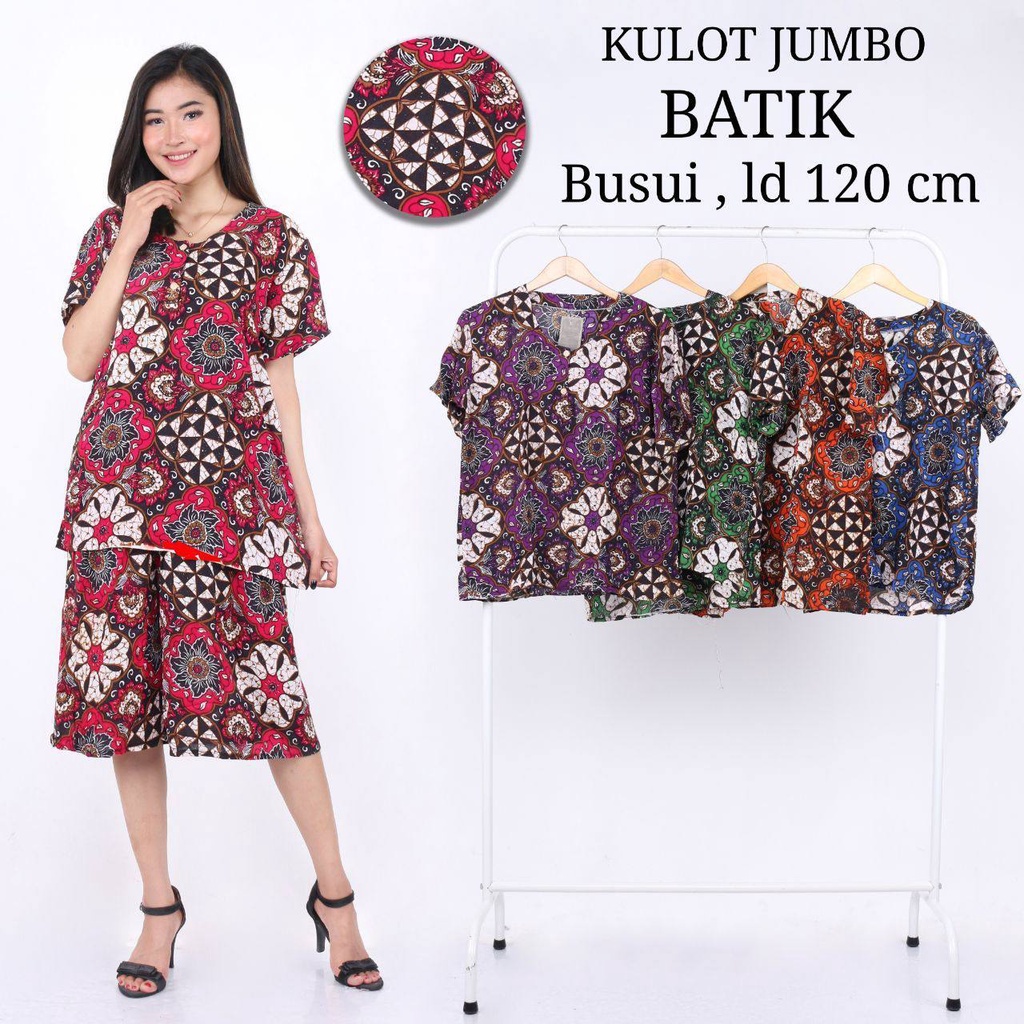 Setelan Wanita Kulot Jumbo Bahan Rayon One Set Celana Pendek Kekinian Kancing Depan Busui