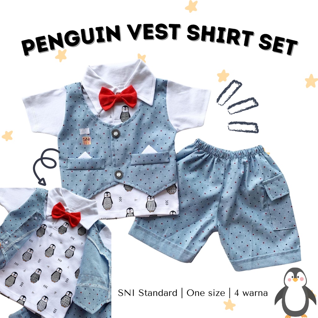 setelan rompi bayi 0 12 bulan newborn penguin vest tee set laki cowok baby tuxedo bayi kondangan setelan jas anak setelan vest anak laki laki balita bayi