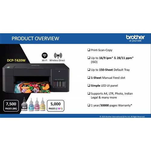 Printer InkJet BROTHER DCP-T420W Print,Scan,Copy Wifi Wireless Bergaransi