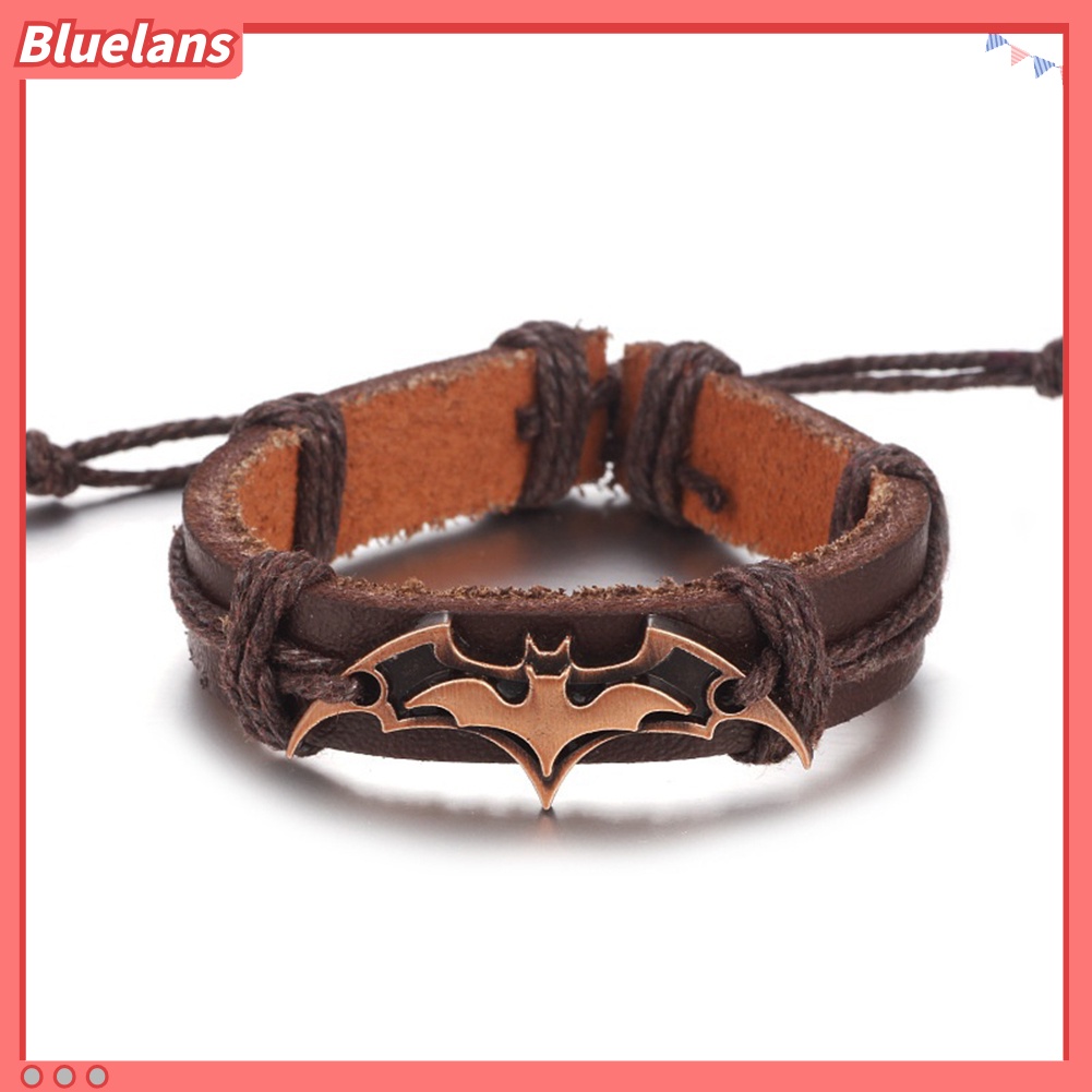 Bluelans Men Bat Bracelet Cool Faux Leather Bangle Vintage Punk Charm Jewelry Gift