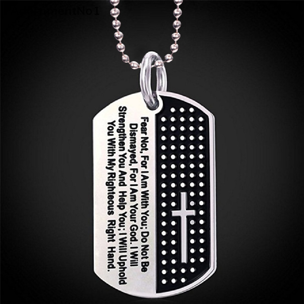 (AdornmentNo1) Kalung Rantai Dengan Liontin Dog Tag Motif Salib Bahan Stainless Steel Untuk Pria