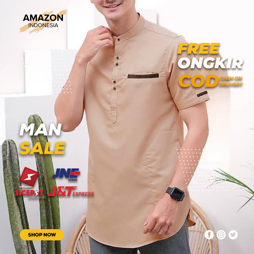 BAJU KOKO BAJU MUSLIM PRIA CASUAL LENGAN PENDEK WARNA KHAKI POLOS KAIN KATUN TOYOBO PREMIUM BEST QUALITY