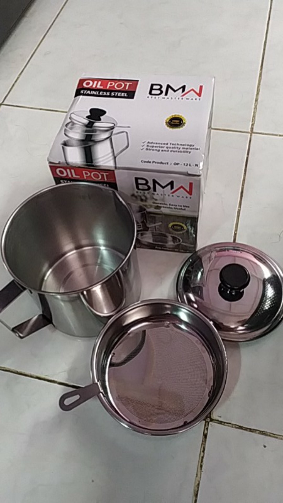 B-101 Oil Pot Stainless 12 Cm / Saringan Minyak 1.2 Liter Bq