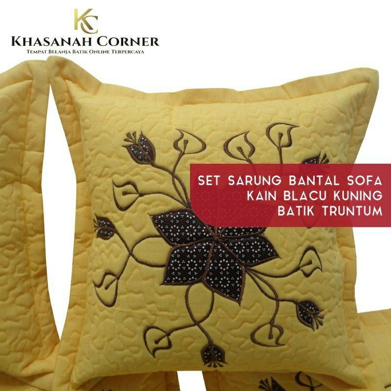 Set Sarung Bantal Sofa Kursi Taplak Meja Batik Katun Warna Kuning Tua Muda Kombinasi Bordir Polos Mo