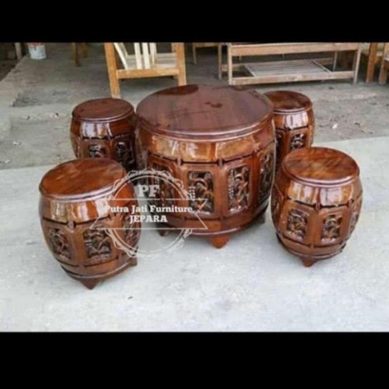 Meja kursi tamu teras / taman ukir Jepara kayu jati unik antik