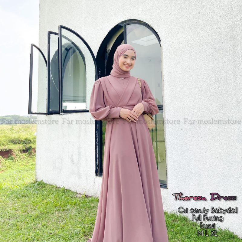 GAMIS MAXY CERUTY BABYDOLL/AUDY MAXY/FASHION MUSLIM REMAJA/GAMIS CERUTY BABYDOLL/PAKAIAN MUSLIMAH M L LD 100/THERESA DRESS/GAUDY MAXY/FAR MOSLEMSTORE