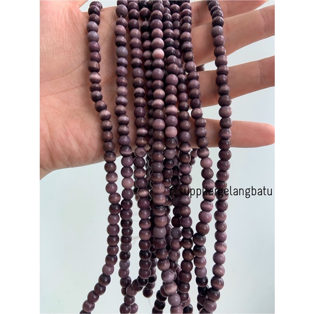 Bahan renceng kalung Gelang DARK PURPLE cat eye 6mm mata kucing ungu