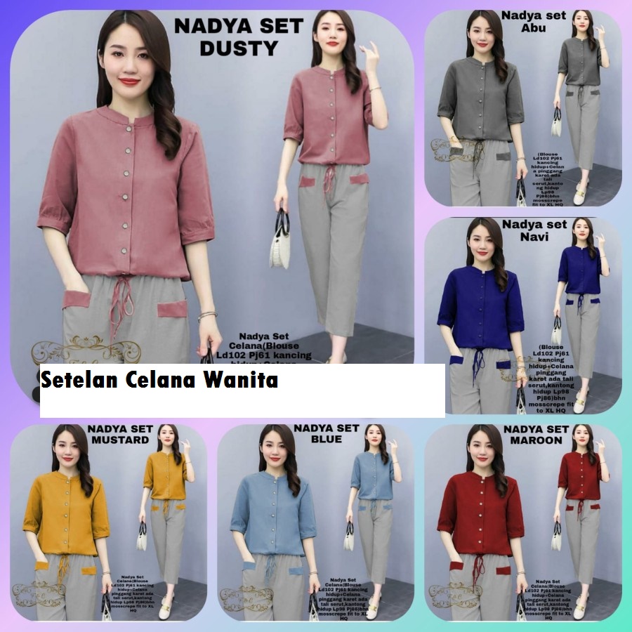 Setelan Wanita Kekinian Terbaru Korea Size L XL Set Celana Nadya