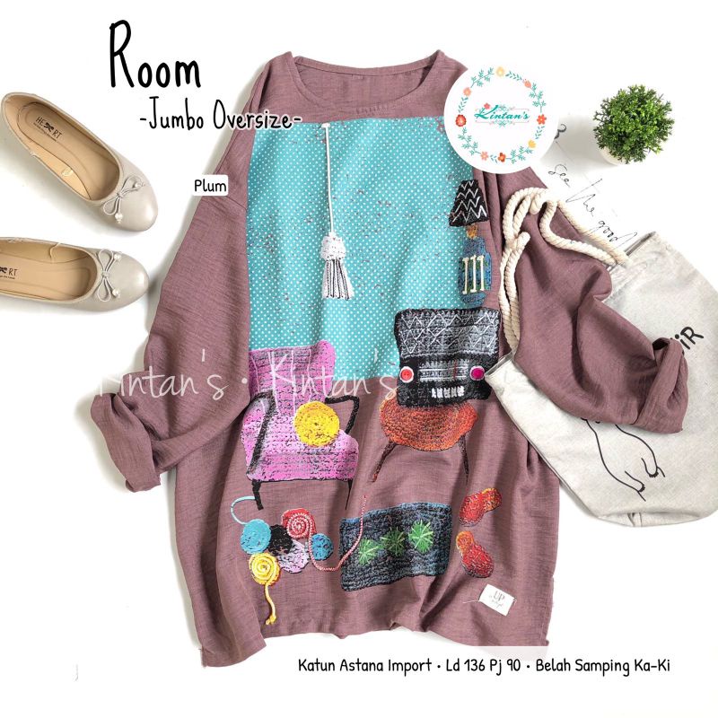 Baju Room - Kaos Oversize Import Korean Style Wanita Terbaru Halus Adem by Kintans