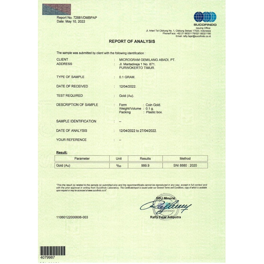 MICROGRAM Logam Mulia Emas Murni 0.05 Gram