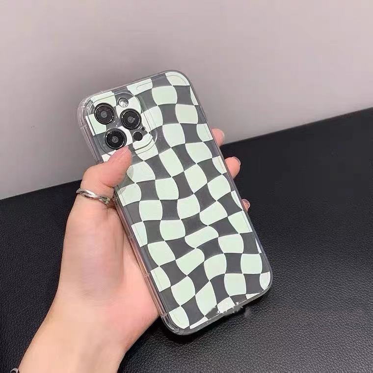 Soft Case Silikon TPU Transparan Motif Kotak-Kotak Untuk Iphone 12 13 SE 6 6S 7 8 Plus X XS XR 11 Pro Max