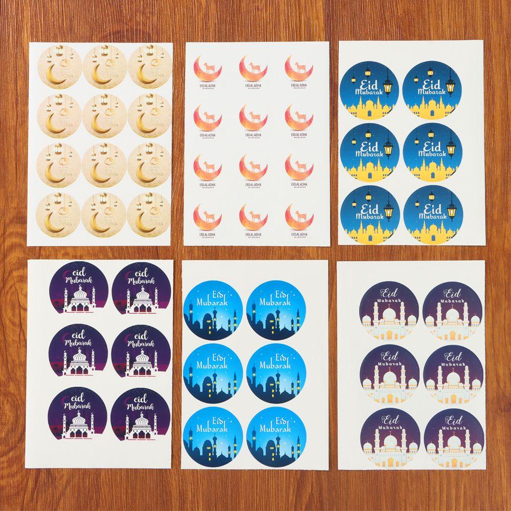 Nanas 60/120Pcs Eid Mubarak Stiker Festival DIY Hiasan Kue Cookie Candy Tag Perlengkapan Pesta Dekorasi Muslim Islami