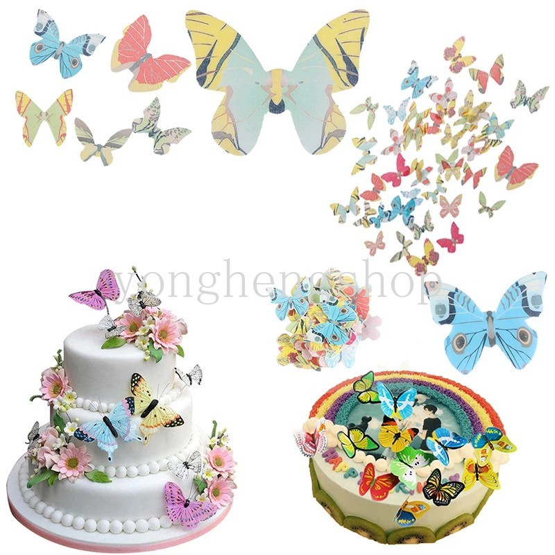 100 / 360pcs Topper Kue Bentuk Bunga Butterfly Untuk Dekorasi Pesta Pernikahan