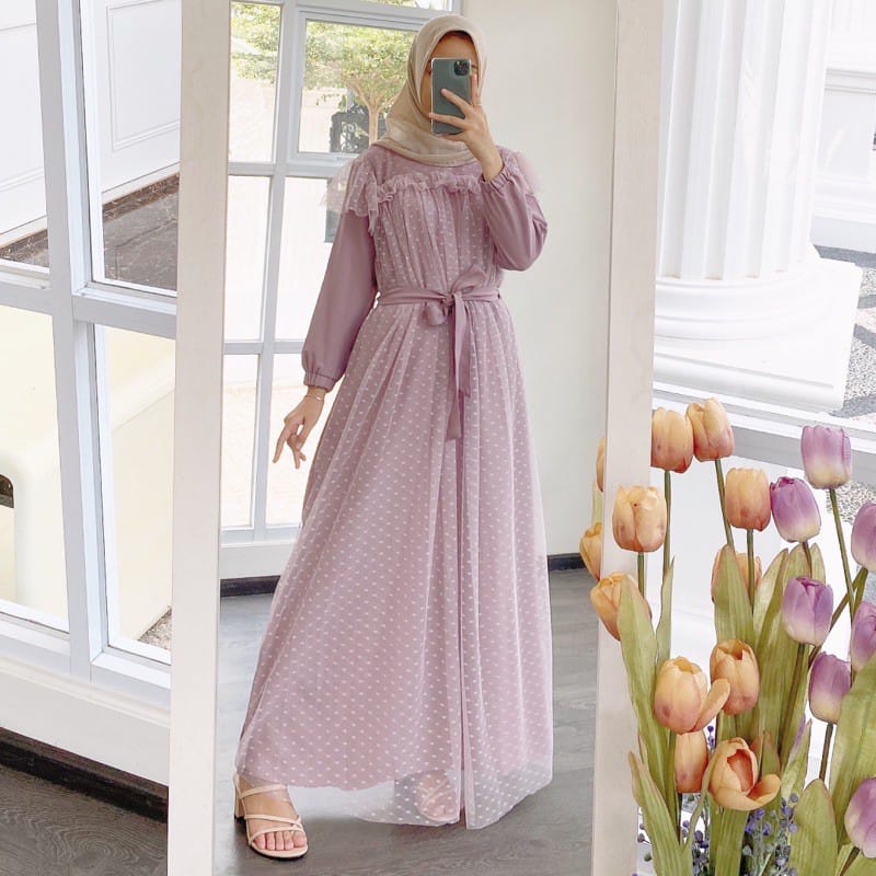KANDARA FASHION [ M L XL XXL 3XL 4XL ] - Kayla Maxi Dress Brukat Doty FREE BELT / Gamis Wanita Terba