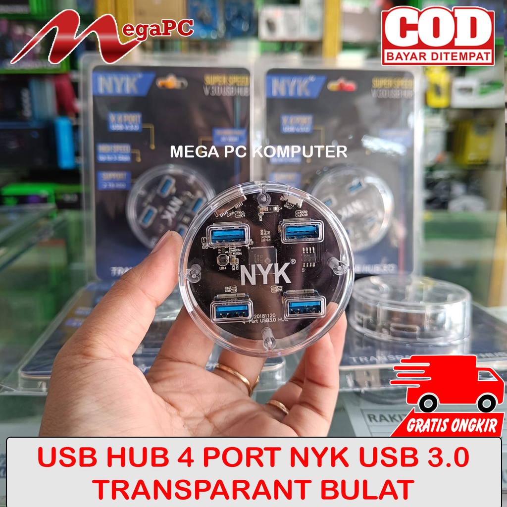 USB HUB 4 PORT NYK USB 3.0 BULAT TRANSPARANT