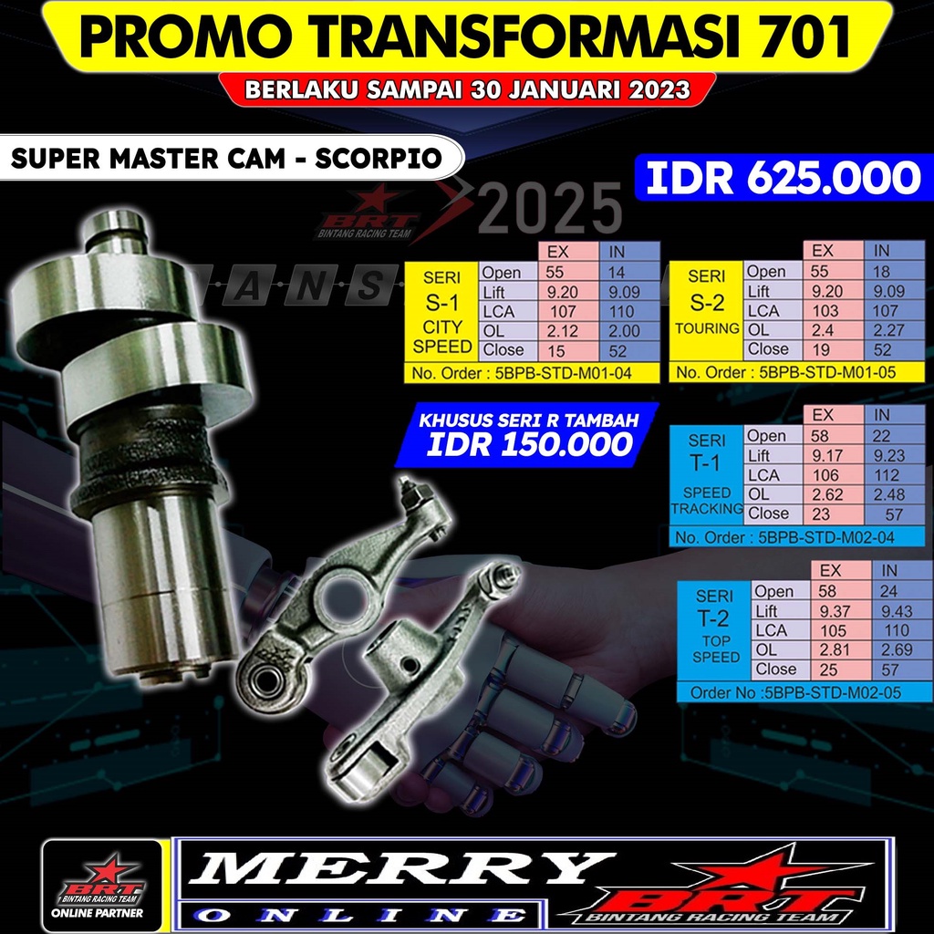 Promo 701 704 707 Super Master Cam BRT + RRA Noken as Pelatuk Roller Scorpio Type S T R