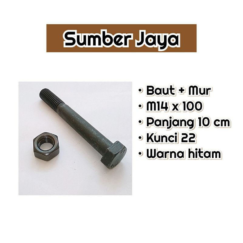 Mur Baut Hitam M14 x 100 Kunci 22 Panjang 10 cm