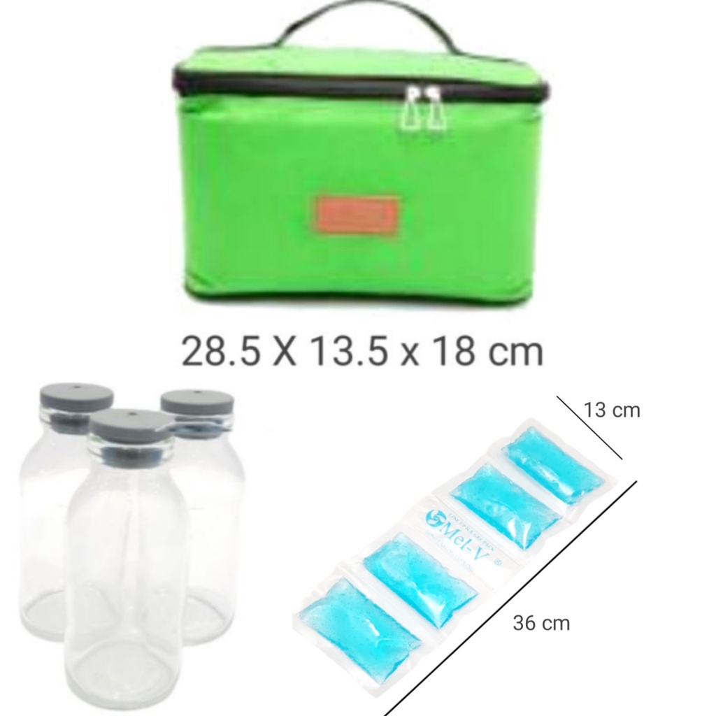 COOLER BAG AVIACELLO FULL FOIL +  BLUE ICE GEL line + 3 botol asi 100ml (ACL68)