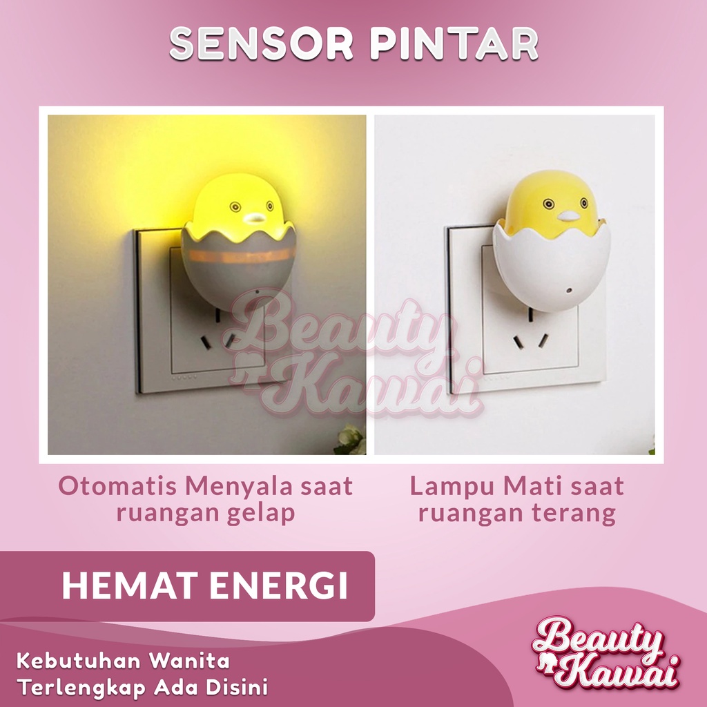 Lampu Tidur Lucu LED Sensor Cahaya Karakter Ayam Awan Bulan Bintang