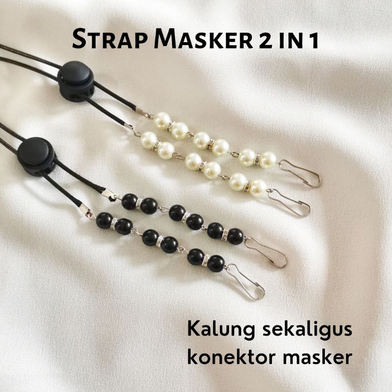 Strap Masker 2in1 mutiara triple / Konektor sekaligus Kalung Masker Hijab