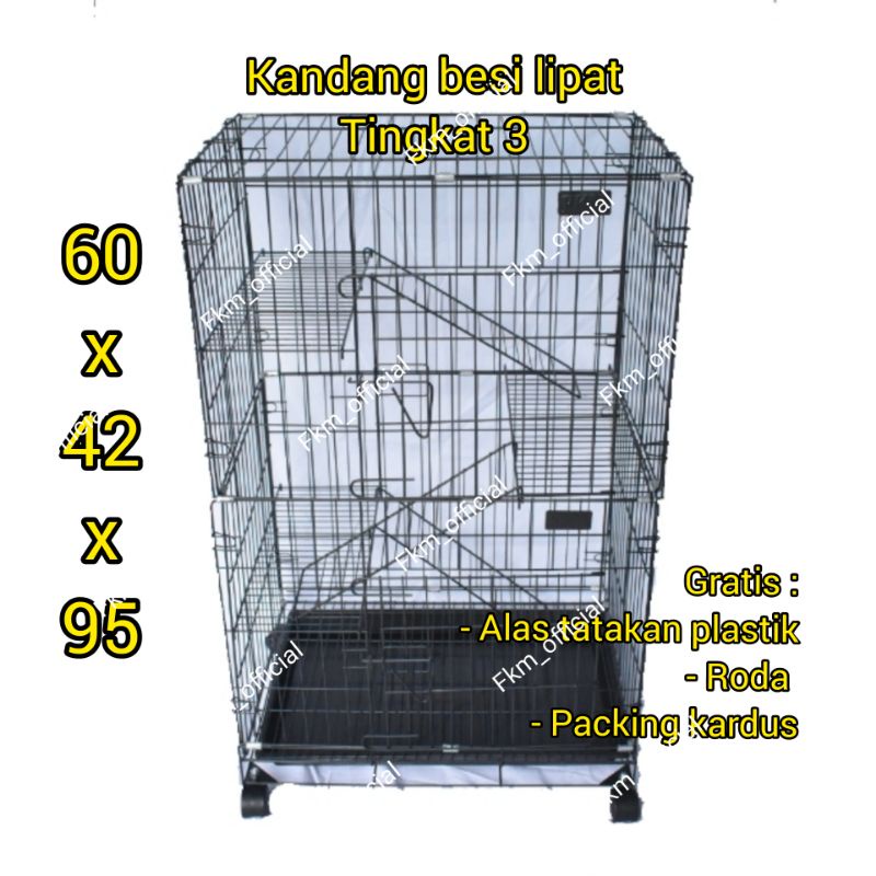 KANDANG KUCING 3 TINGKAT BESI TEBAL 60x42x95