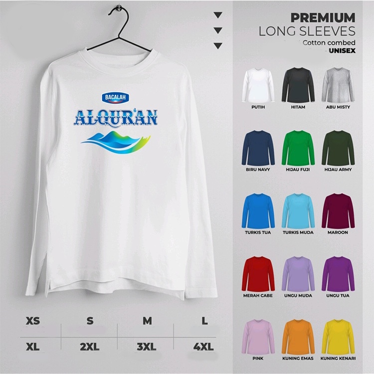 Akeyo T-shirt Dewasa XS-XXL & Anak 1-10 Tahun Kaos BACALAH ALQURAN PLESETAN  30+ Warna Katun Combed 