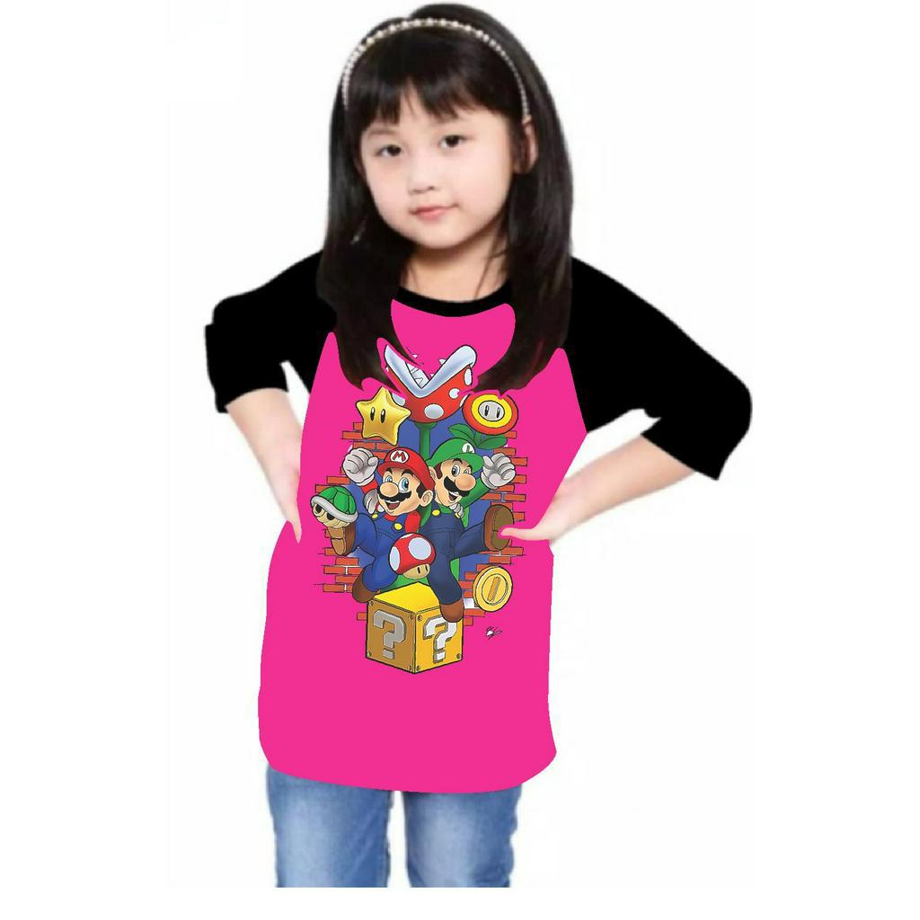 kaos anak-anak Mario  Kaos Raglan 34 Anak/kaos anak perempuan/kaos kekinian/kaos raglan anak-anak