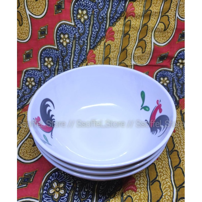 mangkok makan ayam jago asli melamin isi 12pcs