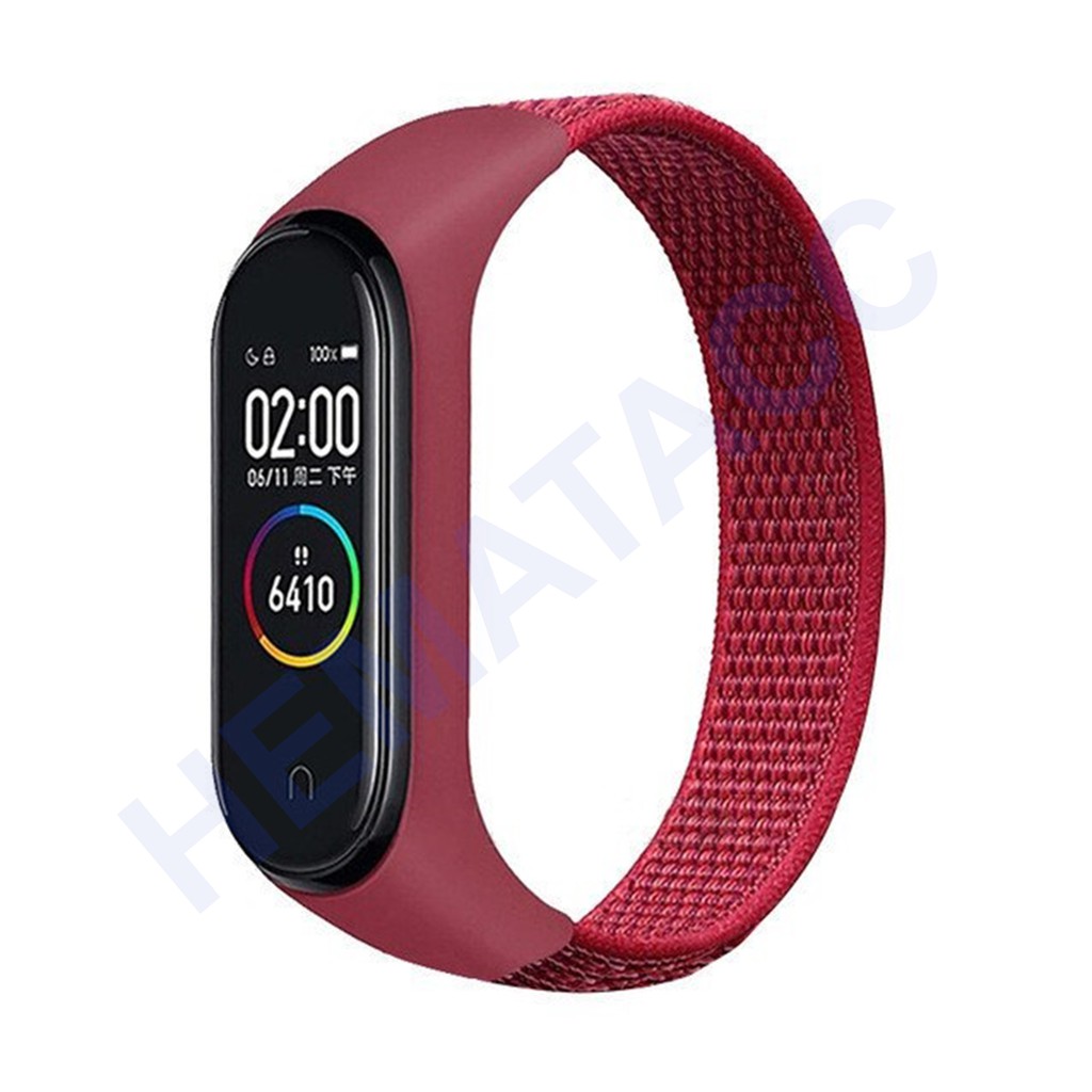 Strap Nylon Mi Band 6 5 4 3 Tali Jam Nilon Xiaomi Smartband M6 M5 M4 M3 OASE-Merah
