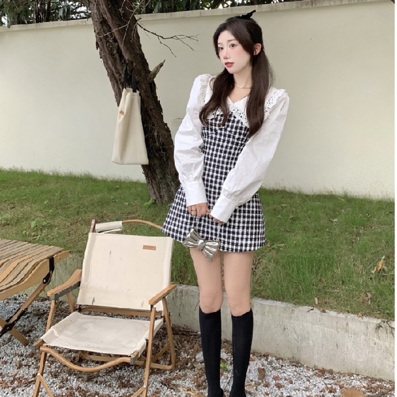 BKY - Korean Long Sleeve Plaid Dress - Luna