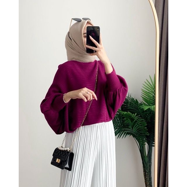 BEFAST - ZFS OOTD Wanita Blouse IYANA / RJT BARLY OVERSIZE BATWING / Blouse Kasual / Blouse Rajut Kekiniana Wanita Remaja / Rajut Trendy / Terlaris / Blouse Rajut Lengan Panjang / Blouse Rajut Polos