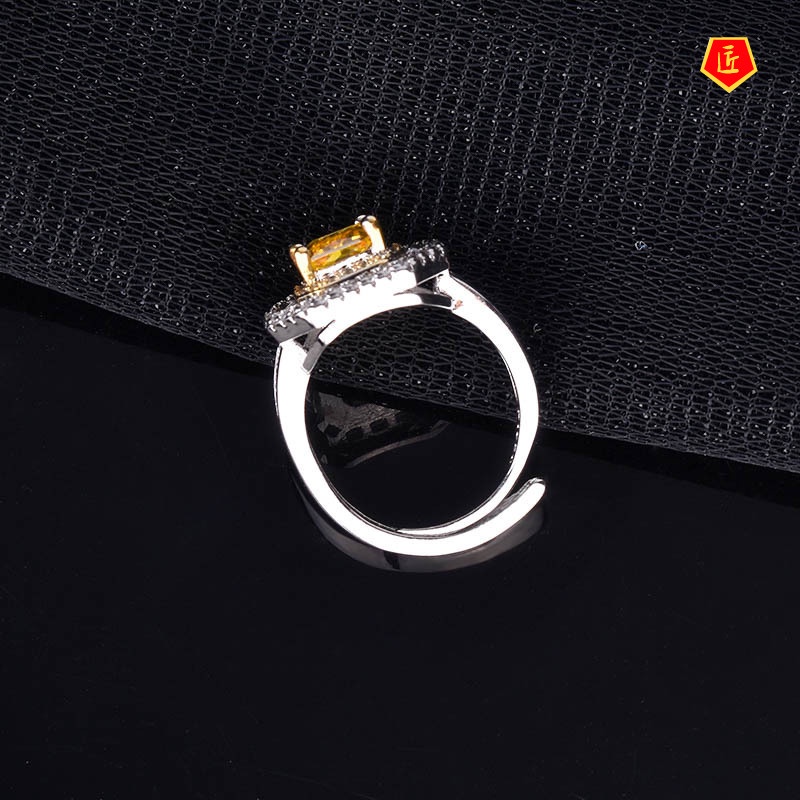 [Ready Stock]Luxury Design Square Yellow Diamond Ring for Women