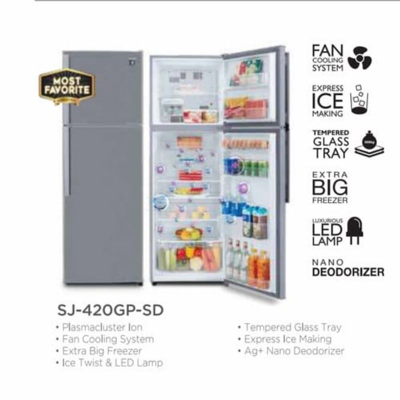 KULKAS SHARP 2PINTU BIG FREEZER SJ-420GP-SD 400Liter untuk kota cirebon