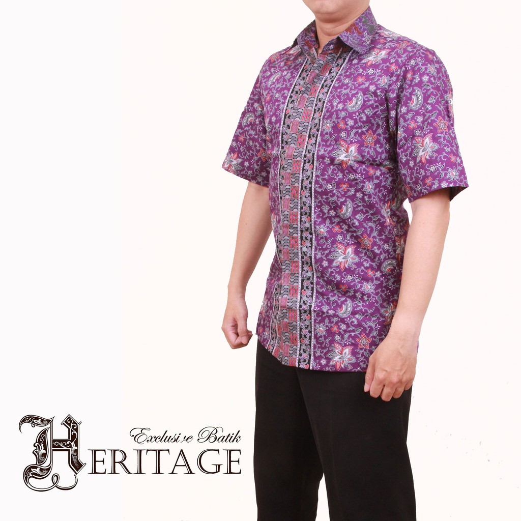 KEMEJA BATIK HERITAGE PRIA KATUN FLORA SAYAP SLIMFIT UNGU (HBMBS 019 B)