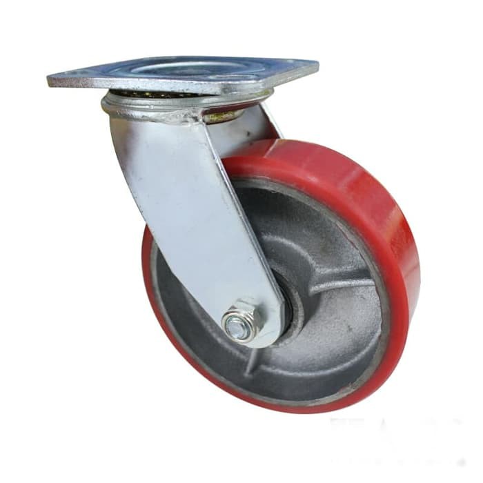 Roda Caster Troli / Trolly PU Merah 5 Inch Heavy Duty Hidup ( Putar ) Ranger Germany