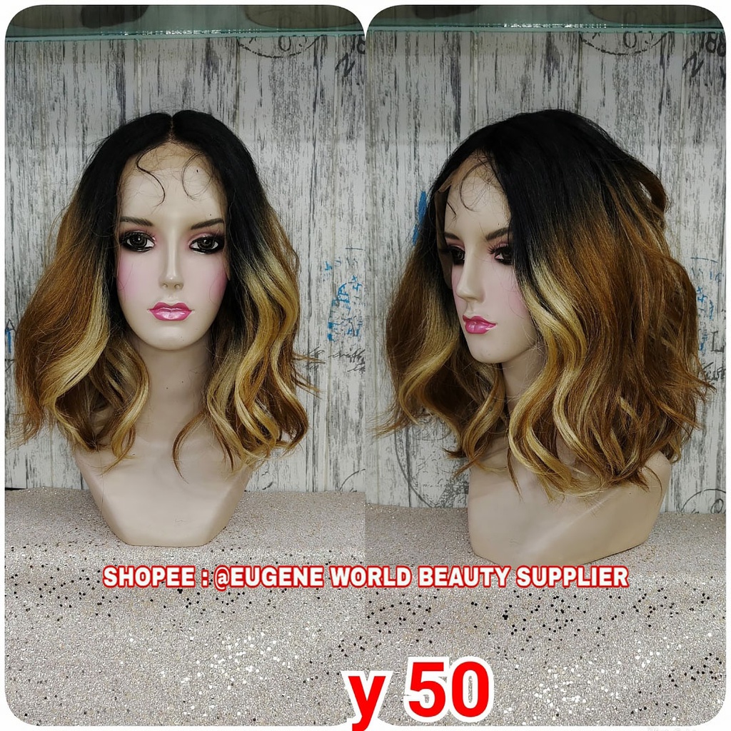 RAMBUT PALSU FRONT LACE WIG HALF LACE WIG FULL WIG LACE WIG CEWE CEWEK WANITA PENDEK CURLY WAVE COKL