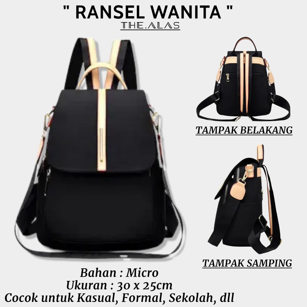 Tas Ransel Gendong Wanita Hitam Polos / Backpack Cewek Murah Terbaru / Tas Sekolah