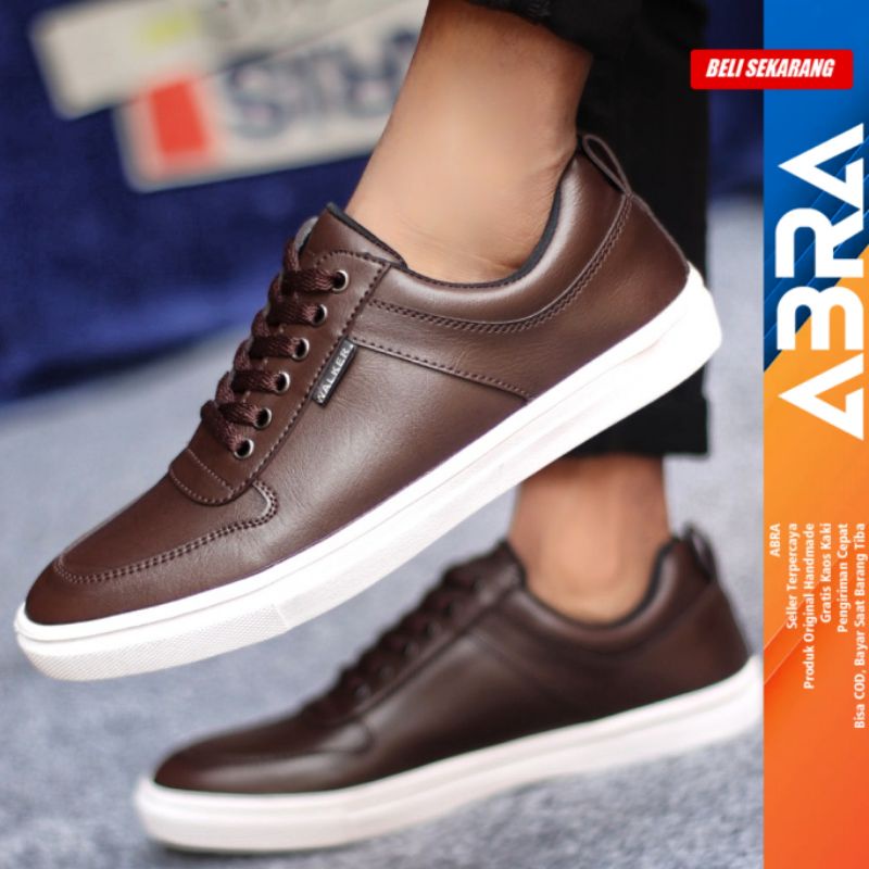 Sepatu Kasual Kulit Pu Casual Sneakers Gaya Santai Original Murah Pria/Cowok ABRA