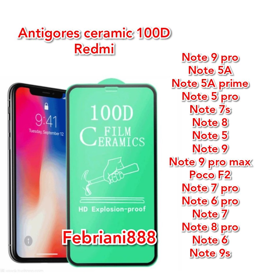 MI Note 5/5A/5A Prime/5Pro/6/6Pro/7/7Pro/7S/8/8Pro/9/9S/9Pro/9Pro Max/Poco F2 AntiGores Ceramic 100D