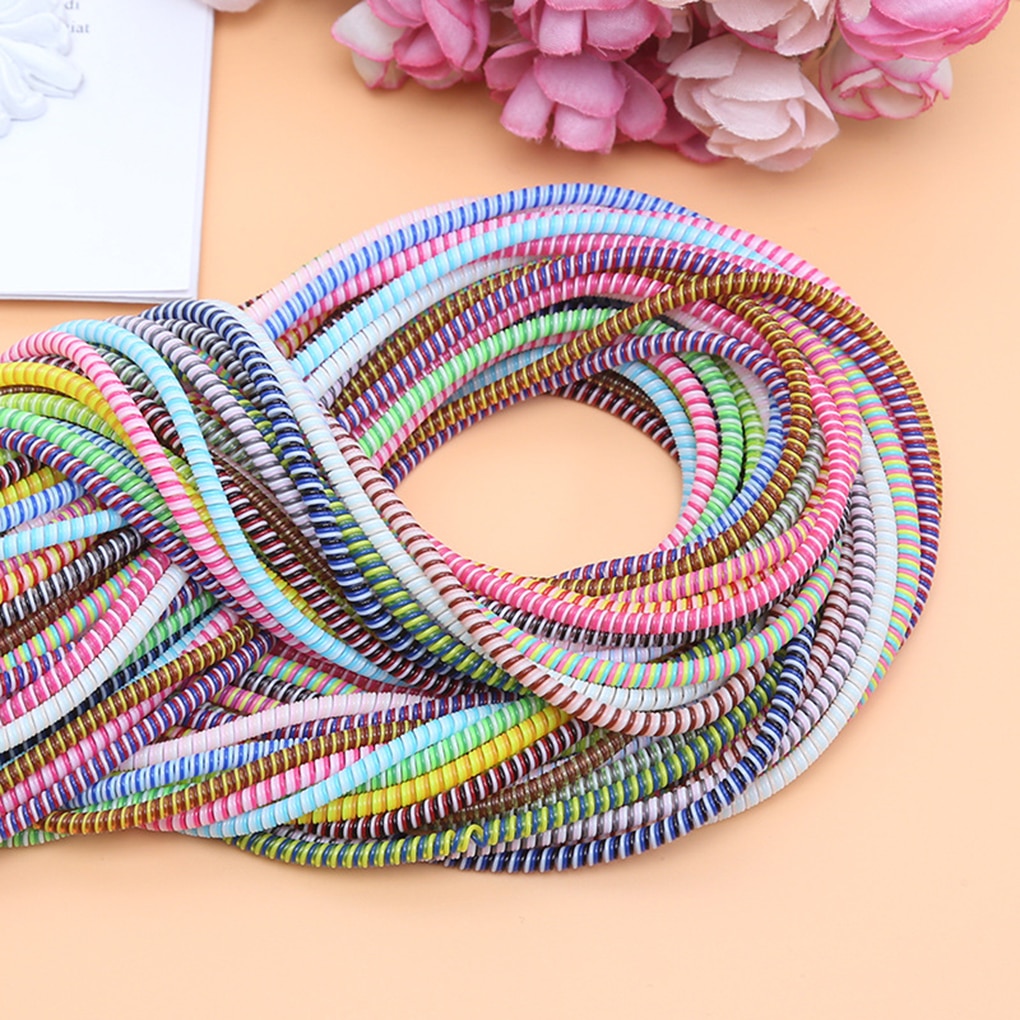 1.4M Colorful phone Wire Cord Rope Protector USB Charging Cable Bobbin Winder Data Line earphone Cover Suit Spring Sleeve twine