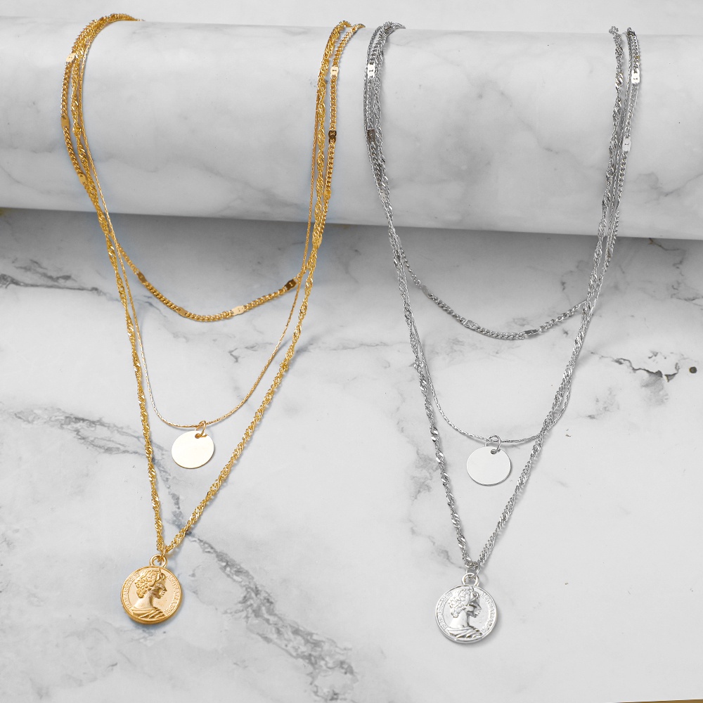 IFYOU Kalung Rantai Multilayer Warna Emas Dan Silver Gaya Korea Untuk Wanita