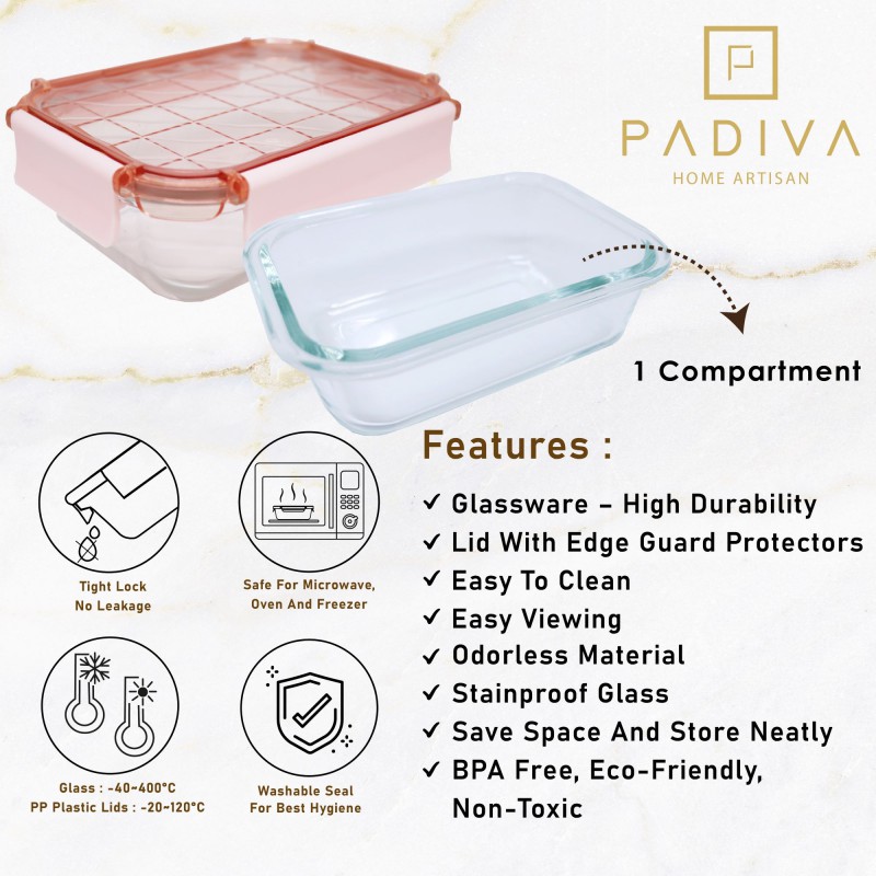 PADIVA 1040ML PINK (2PCS) CRYSTAL GLASSBOX 1 COMPARTMENT (GBC1040SP)