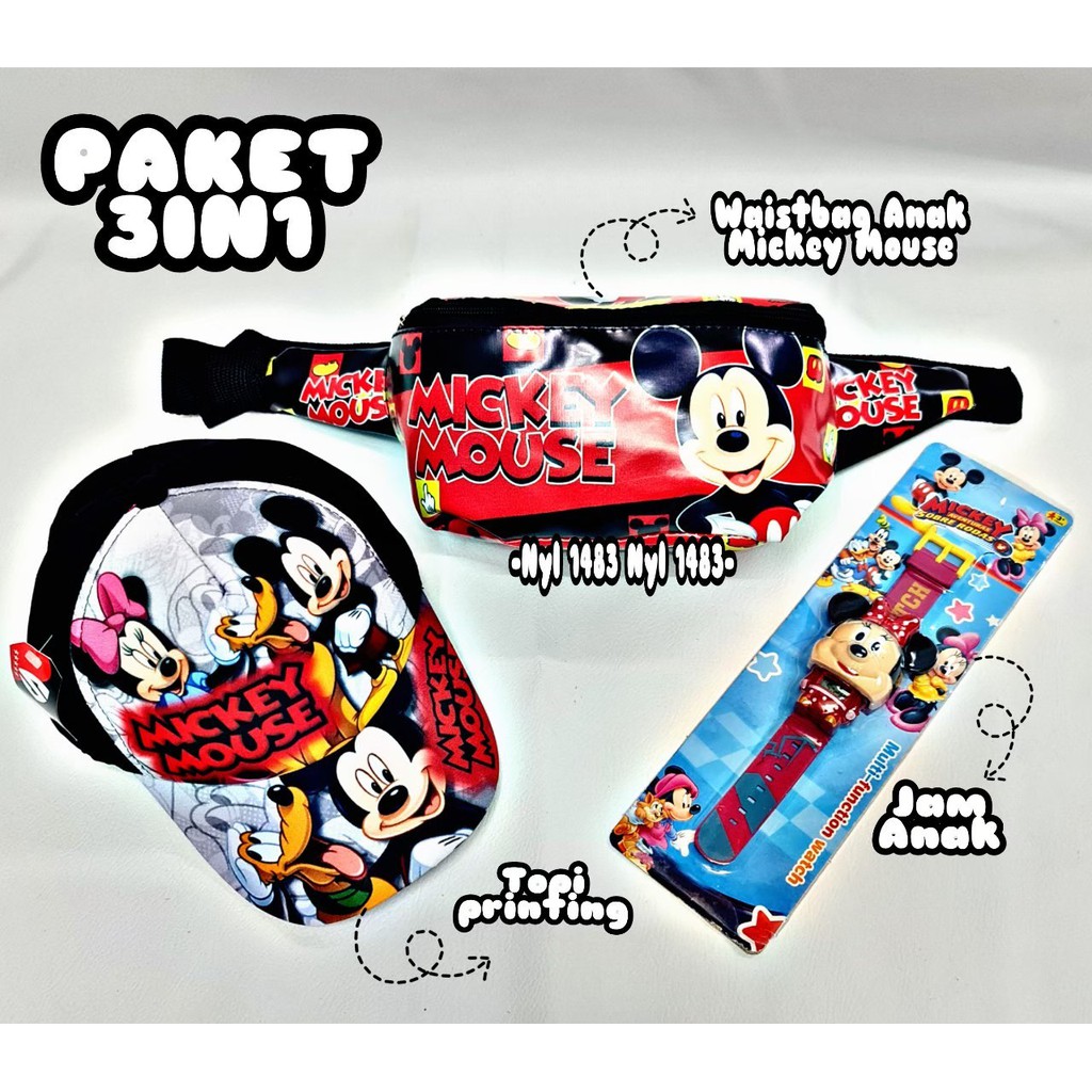 KSO_BAG -Tas Selempang WaistBag Anak Perempuan 3In1 Termurah Carakter Micky Mouse Lucu Korea Style