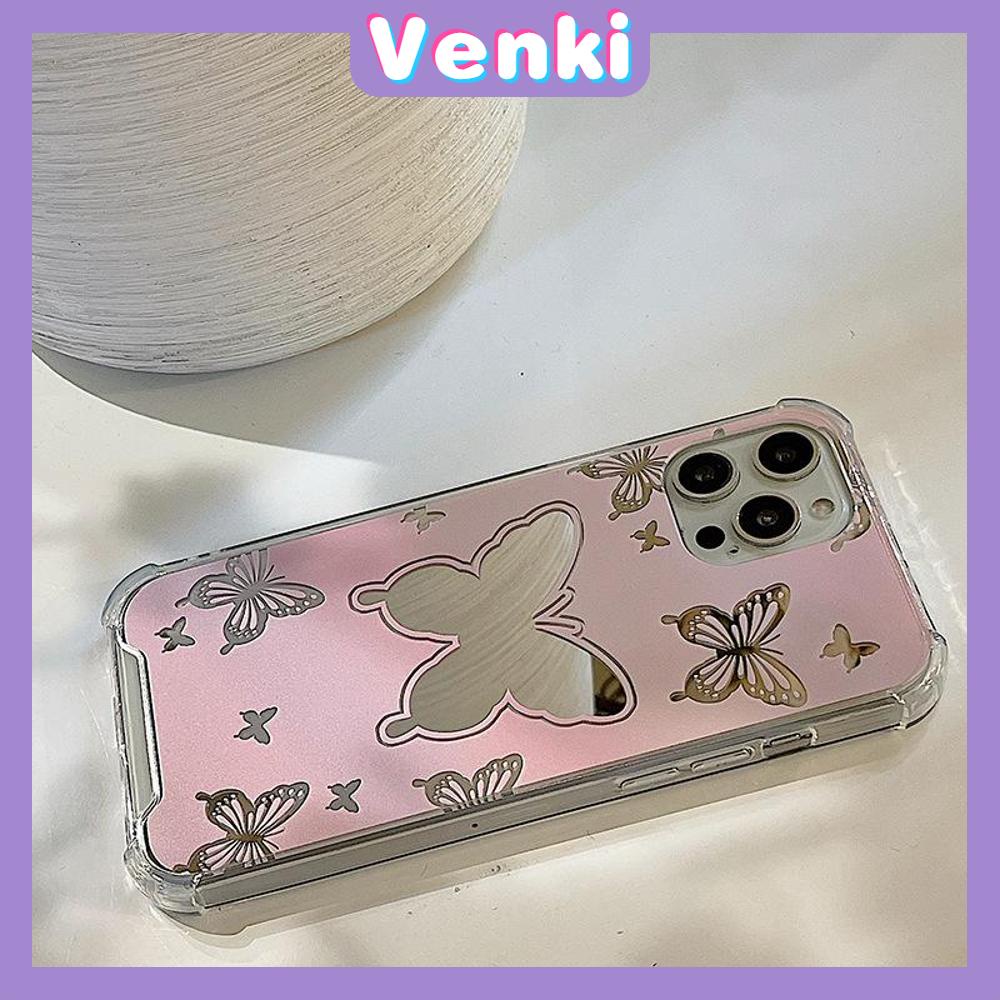 iPhone Case Acrylic HD Mirror Laser Airbag Shockproof Protection Camera Cute Pink Butterfly Compatible For iPhone 11 iPhone 13 Pro Max iPhone 12 Pro Max iPhone 7 Plus iPhone xr xs