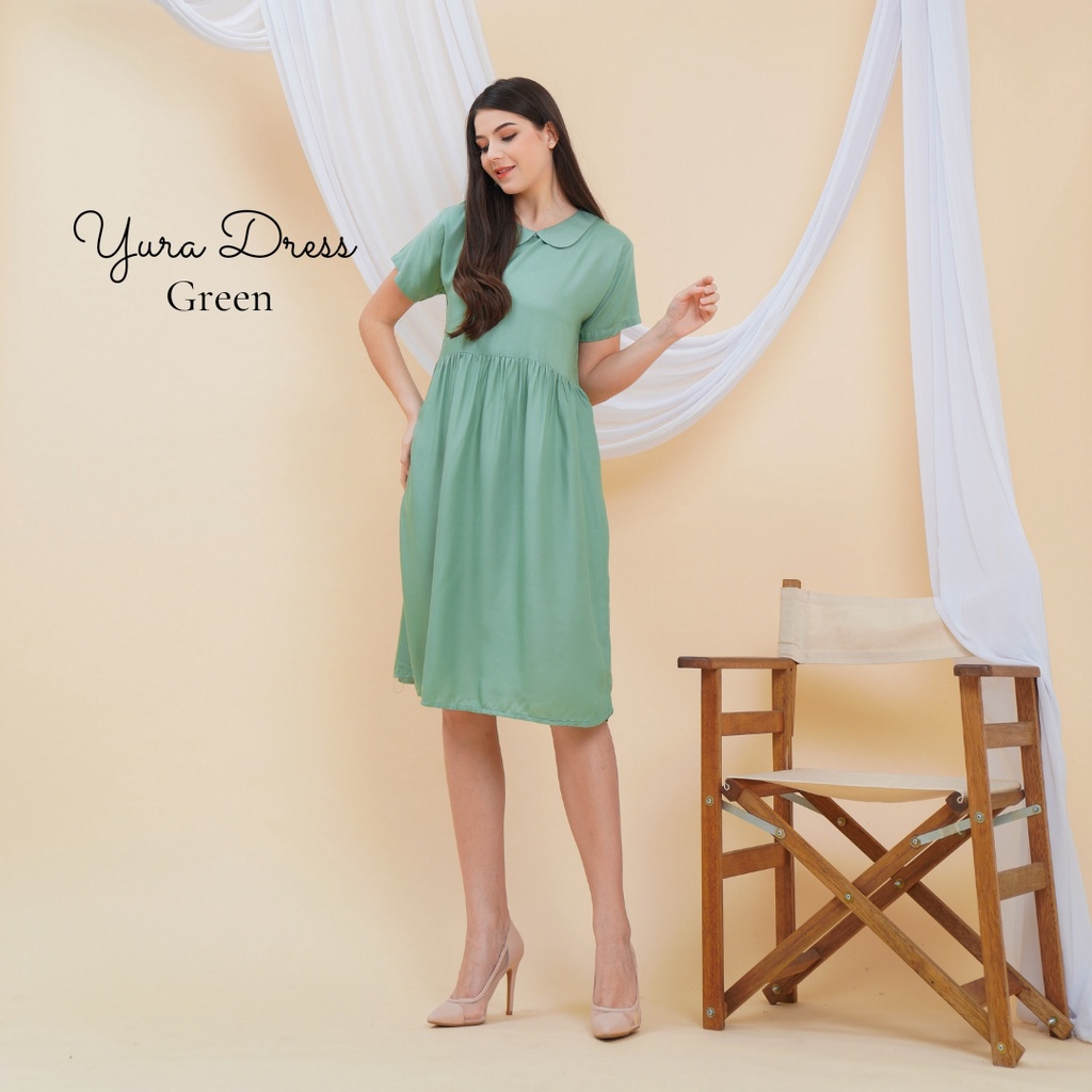 Yura Midi Dress Wanita Rayon Premium Baju Wanita Lengan Pendek Pakaian Fashion Kekinian LD 110 cm