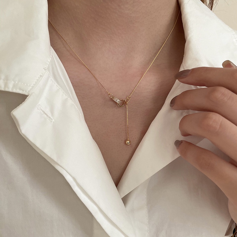 Aksesoris Kalung Rantai Tulang Selangka Model Cincin Ganda Gaya Simple Untuk Musim Panas