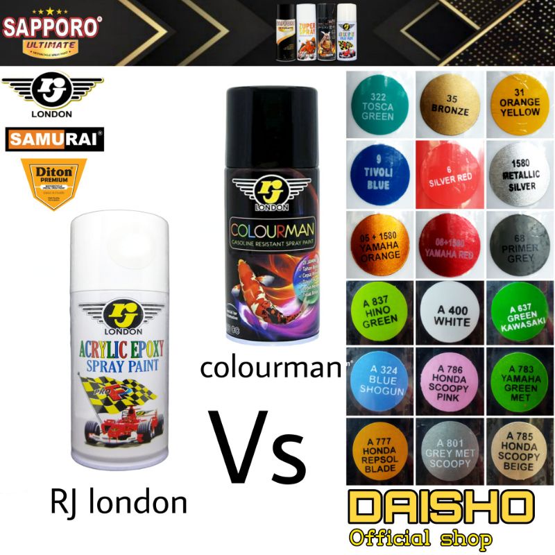 cat semprot 300ml semua warna colourman rj london pilox pilok spray paint black red white clear gree